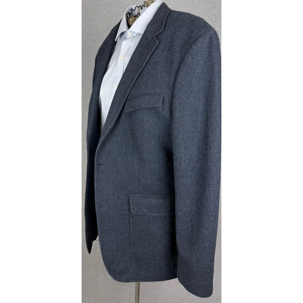 Banana Republic Mens 46L Herringbone Recycled Wool Blend Blazer Sport Coat Navy
